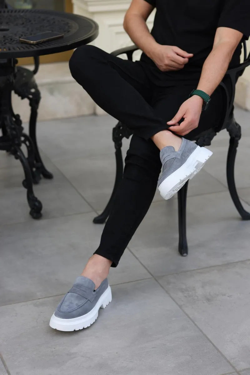 So - gri süet yüksek beyaz taban erkek klasik ayakkabı