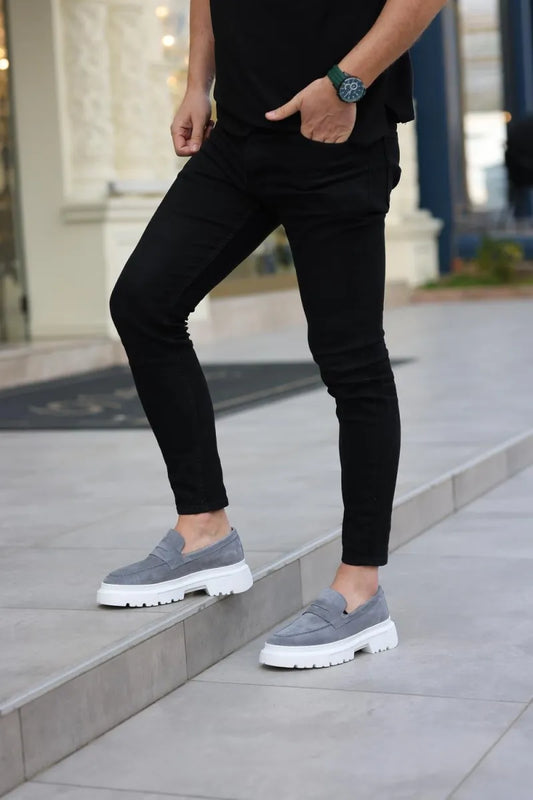 So - gri süet yüksek beyaz taban erkek klasik ayakkabı