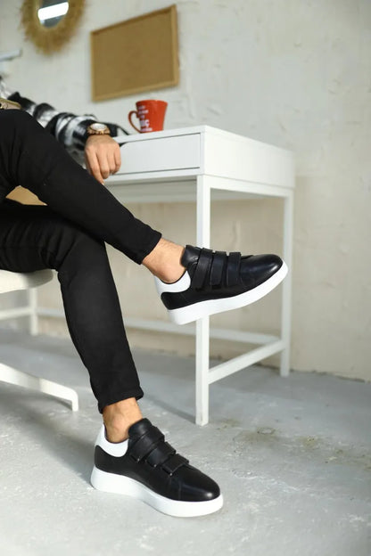 So - siyah deri cırtlı sneakers erkek ayakkabı 81