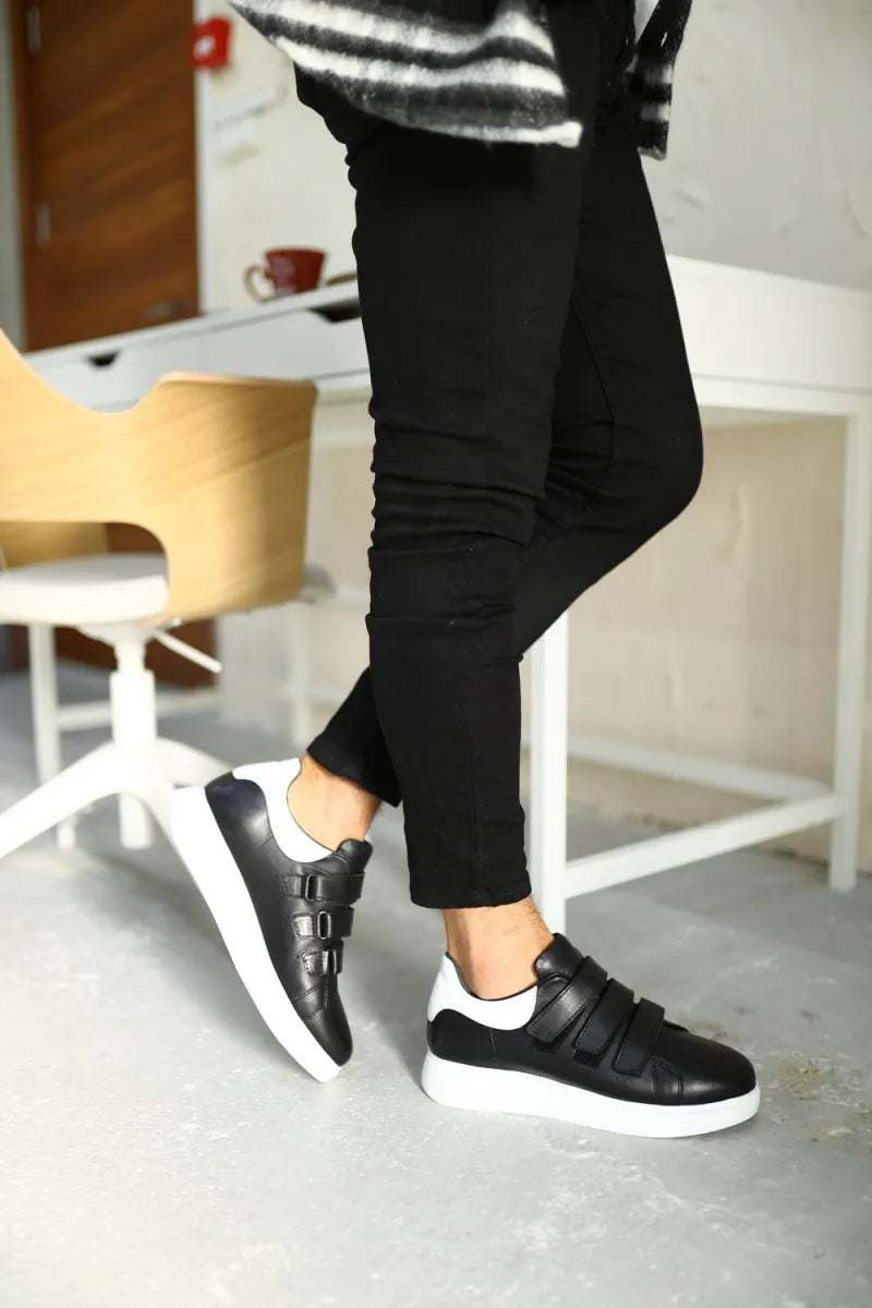 So - siyah deri cırtlı sneakers erkek ayakkabı 81