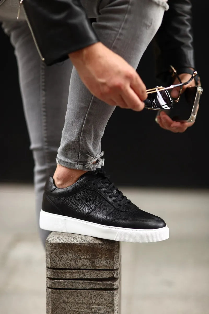 So - siyah deri sneakers erkek ayakkabı 32