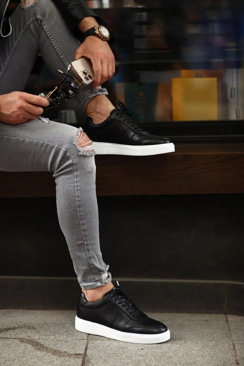 So - siyah deri sneakers erkek ayakkabı 32
