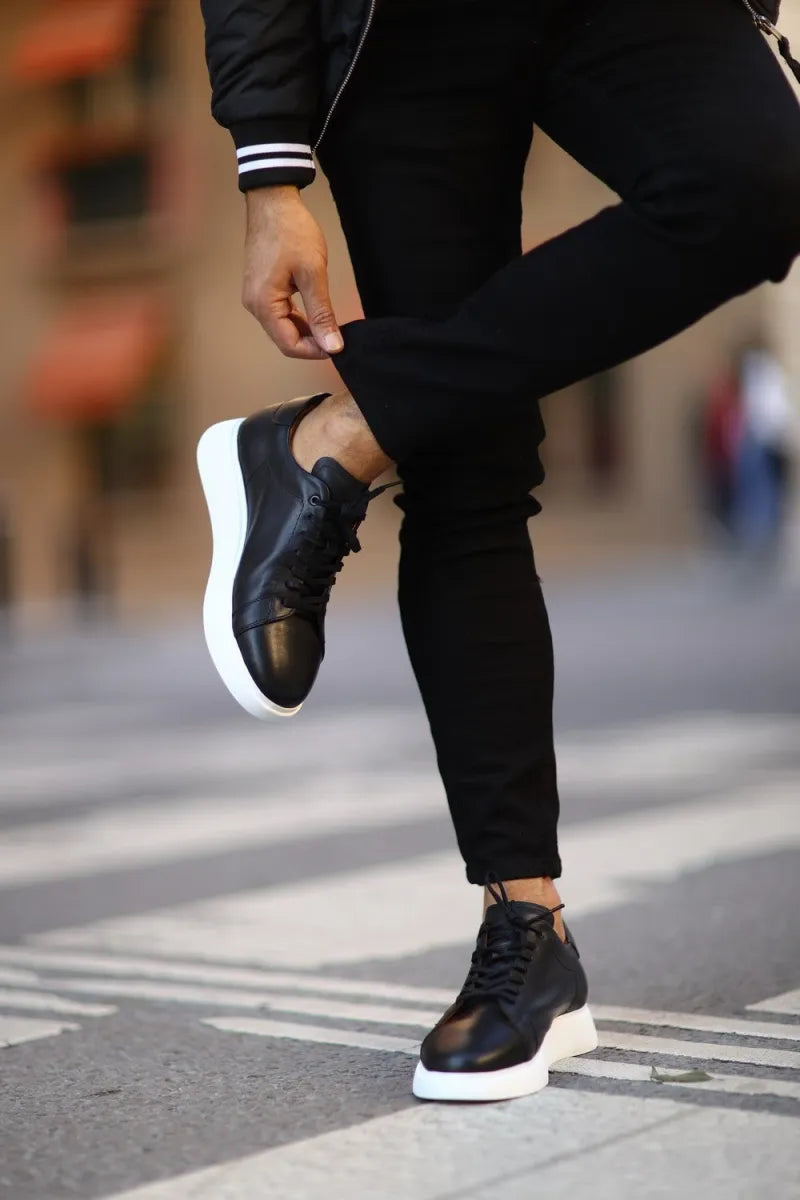So - siyah deri sneakers erkek ayakkabı 36