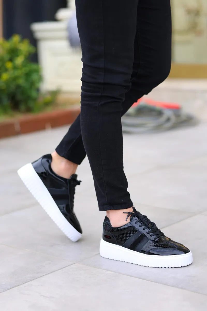 So - siyah rugan sneakers erkek ayakkabı