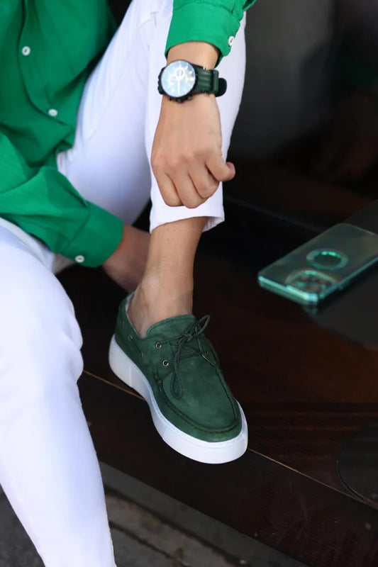 So - yeşil süet bağcıklı sneakers erkek ayakkabı 105