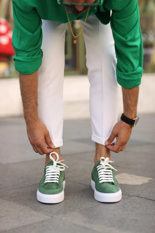 So - yeşil süet bağcıklı sneakers erkek ayakkabı 55