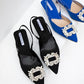 St- bates kadın topuklu taş detay kumaş sandalet siyah