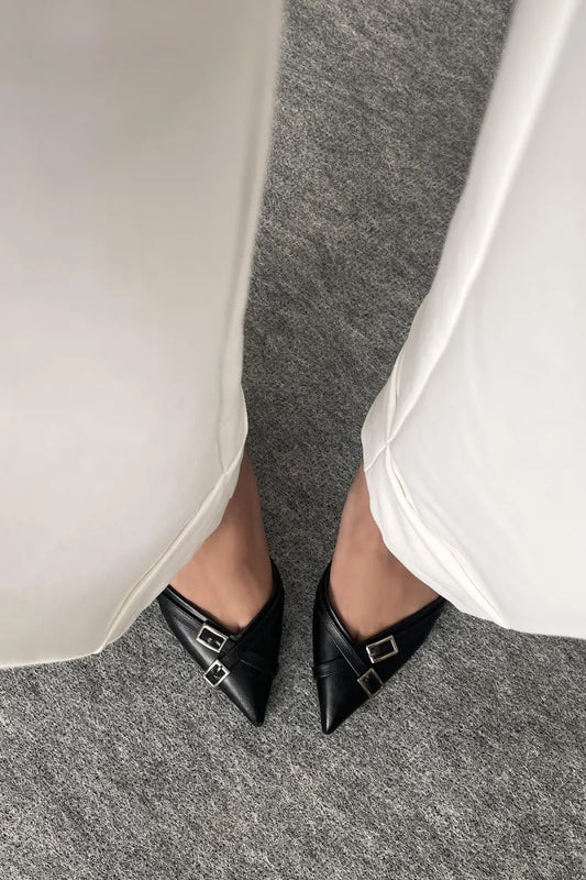 St - claret kadın topuklu deri ayakkabı siyah