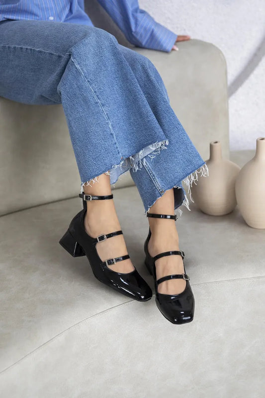 St - dolly kadın topuklu rugan ayakkabı siyah