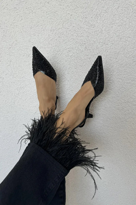 St- jessica kadın taş detay şeffaf topuklu ayakkabı siyah