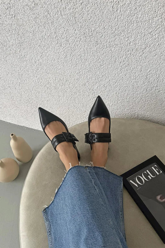 St- juliet kadın deri topuklu ayakkabı siyah