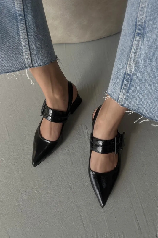 St- juliet kadın rugan topuklu ayakkabı siyah