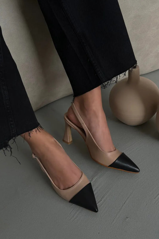 St- milona kadın deri topuklu ayakkabı ten-siyah