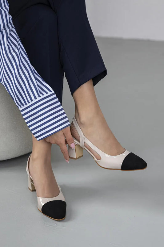 St- paris kadın rugan topuklu ayakkabı bej
