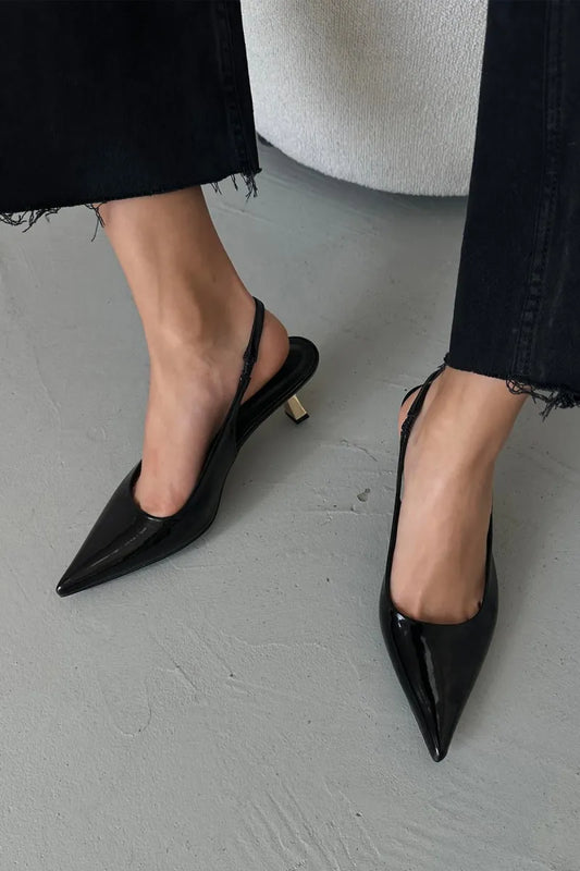 St- ponnie kadın topuklu rugan ayakkabı siyah