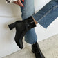 St- trew kadın streç bilekli orta boy topuklu bot siyah