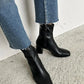 St- trew kadın streç bilekli orta boy topuklu bot siyah