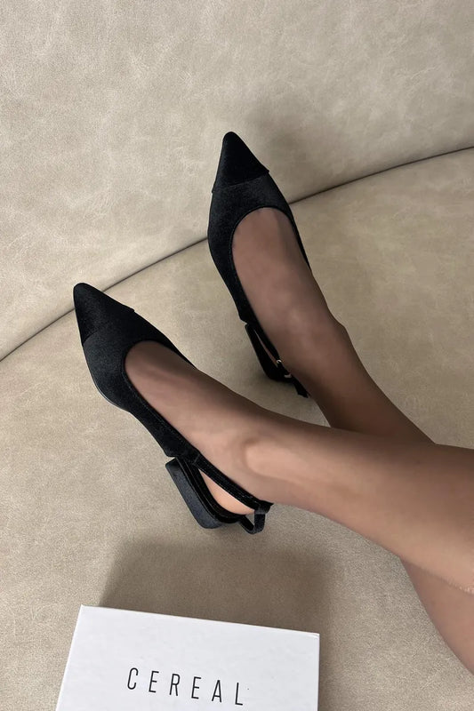 St- wanda kadın topuklu kadife ayakkabı siyah