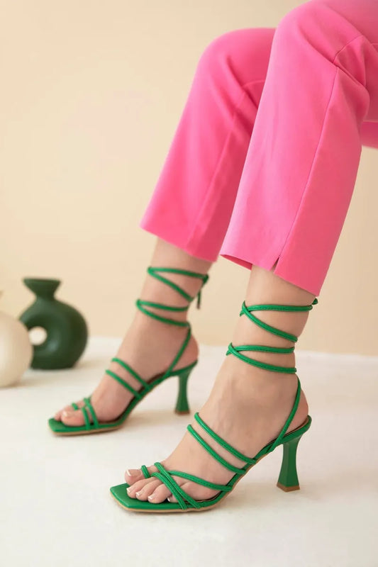 St- sumi kadın bilekten bağlamalı deri ayakkabı yeşil / women > shoes > sandals