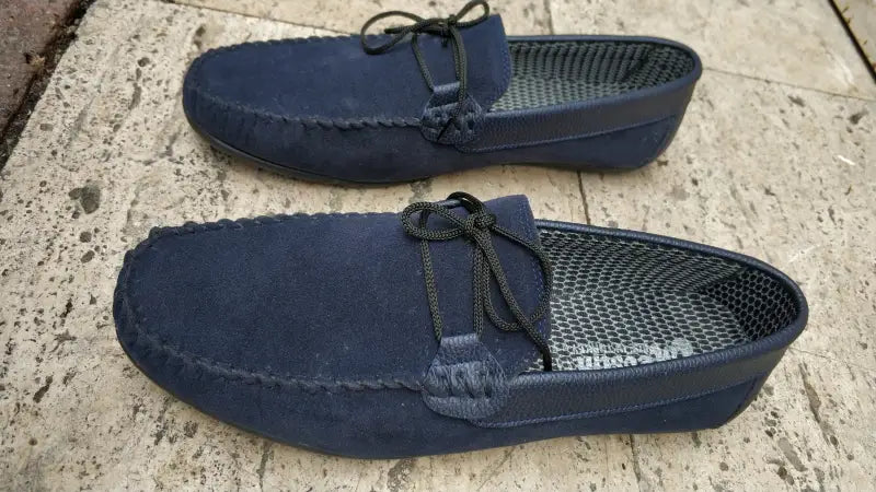 Summer Lace-up Suede Shoes - Navy Blue - Man > Loafer.