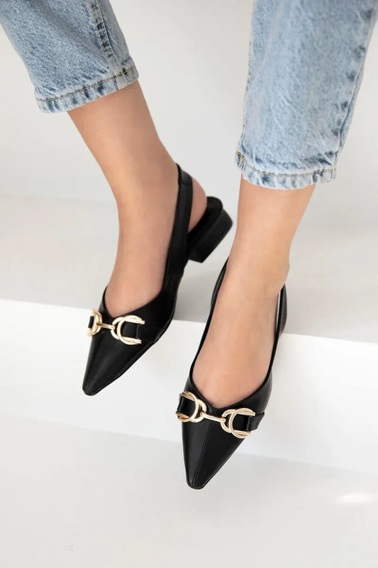 St- suzi kadın toka detay deri ayakkabı siyah / women > shoes > sandals