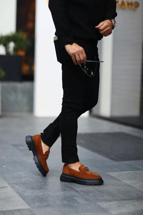 Hijo, gamuza, base negra alta, zapatos clásicos para hombres