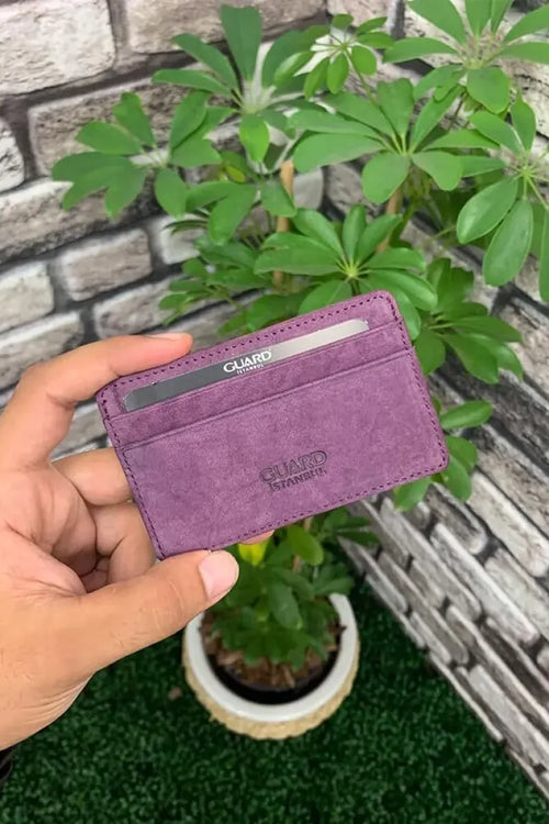 GD- Ultra Fine Unisex Purple Nubuck Minimal leather card
