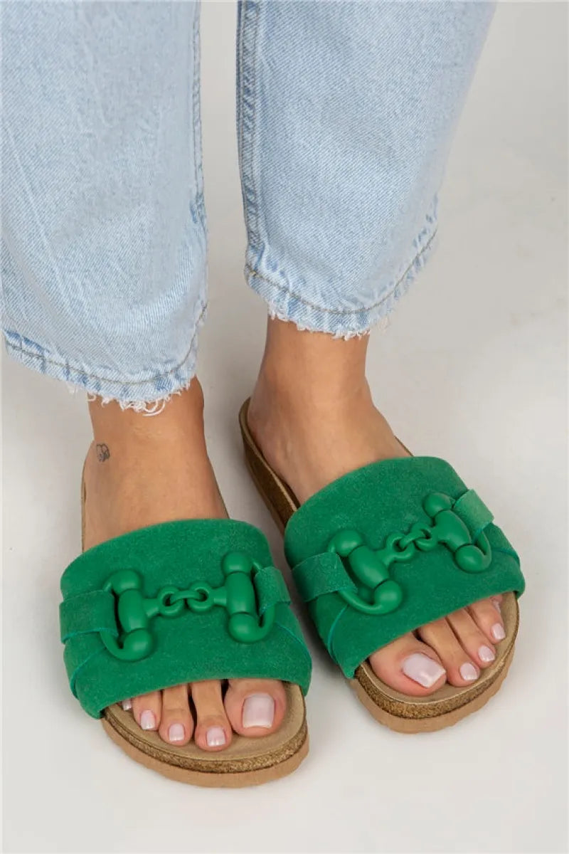 Women > shoes slippers mj- valeria kadın hakiki deri tek bant yeşil terlik