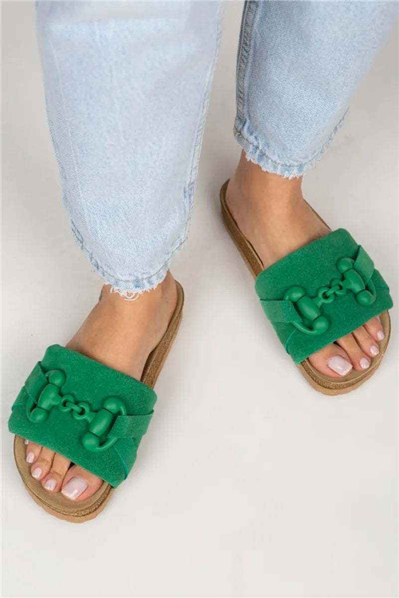 Women > shoes slippers mj- valeria kadın hakiki deri tek bant yeşil terlik