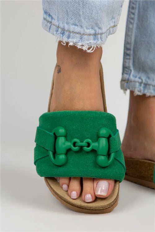 MJ- Valeria Donna genuina in pelle tek tand green slipper