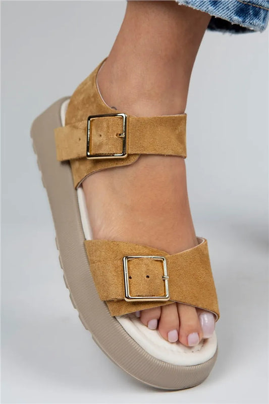 Mj- vena kadın hakiki deri tokalı hardal sandalet / women > shoes > sandals