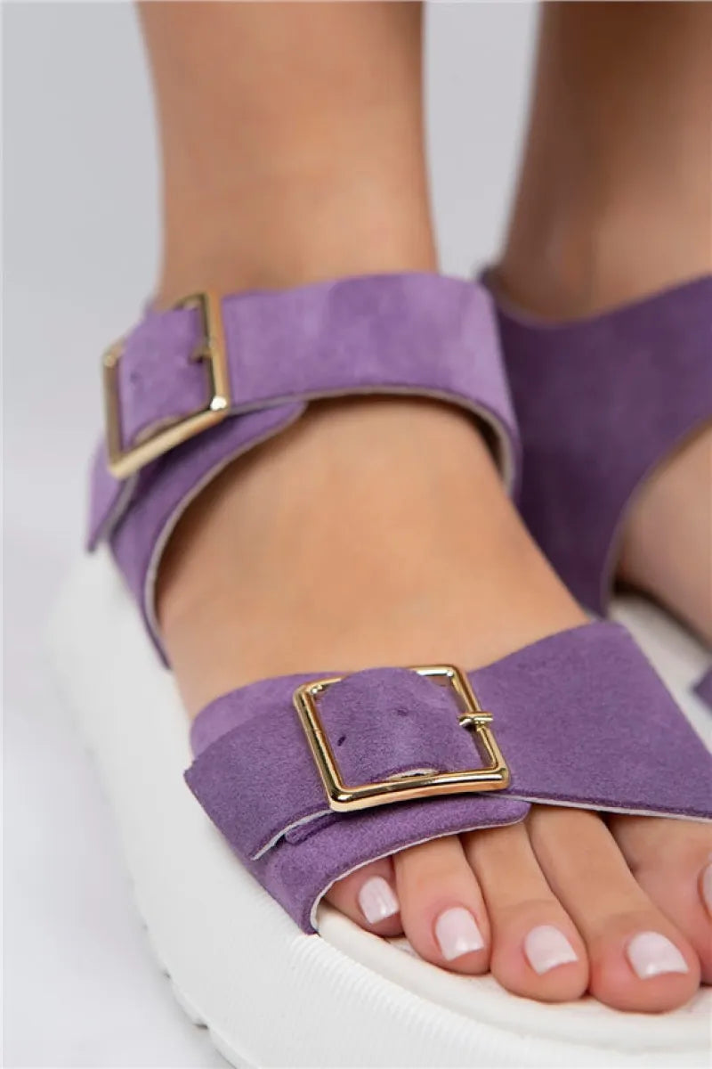 Mj- vena kadın hakiki deri tokalı lila sandalet / women > shoes > sandals