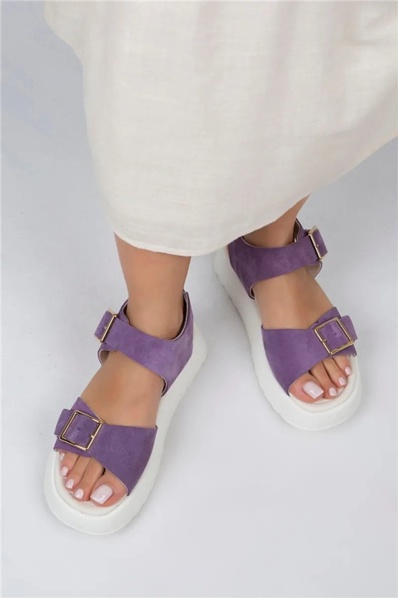Mj- vena kadın hakiki deri tokalı lila sandalet / women > shoes > sandals