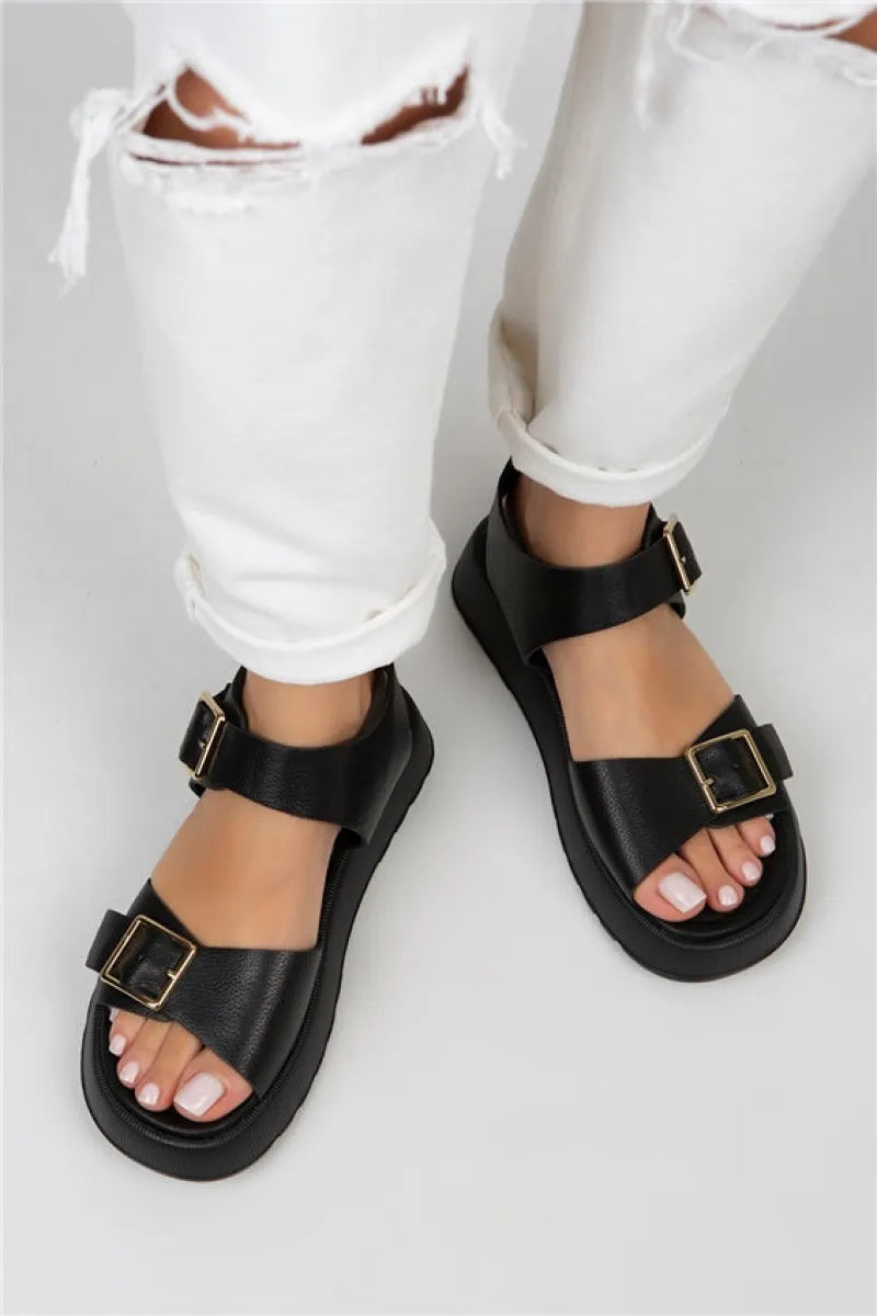 Women > shoes sandals mj- vena kadın hakiki deri tokalı siyah sandalet
