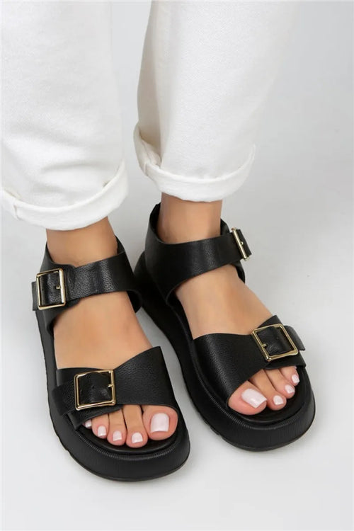 Mj- Vena Damen-Sandalen aus echtem Leder mit Schnalle in Schwarz