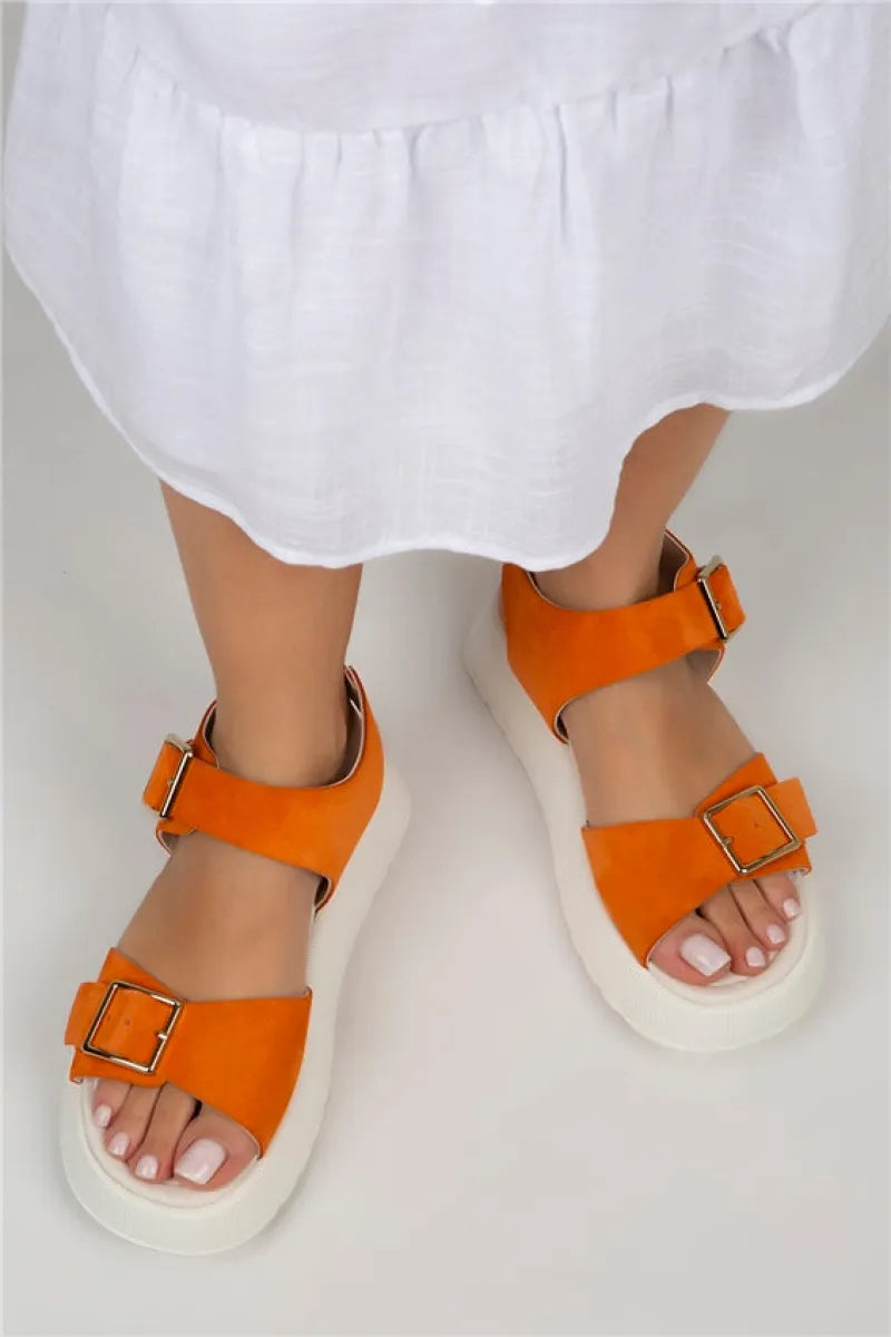 Mj vena kadın hakiki deri tokalı turuncu sandalet / women> shoes> sandals