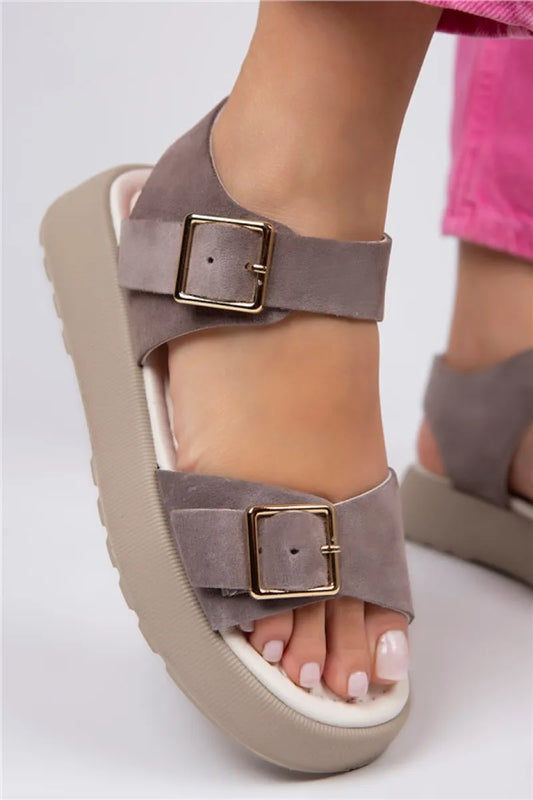 Mj- vena kadın hakiki deri tokalı vizon sandalet / women > shoes > sandals