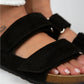 Mj- vina kadın hakiki deri çift cırtlı siyah süet terlik / women > shoes >