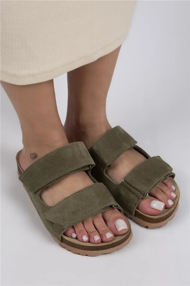 Mj- vina kadın hakiki deri cırtlı çağla yeşili terlik / women > shoes > slippers