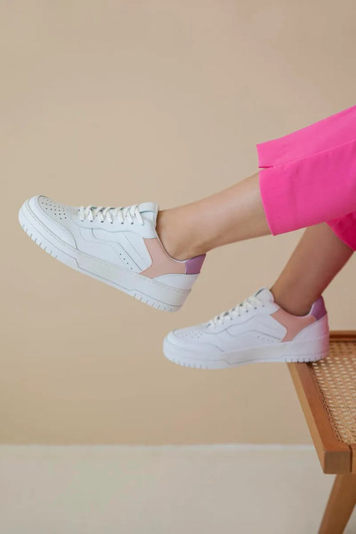 ST-Wantt Women Leather Sport Shoes White-Lila