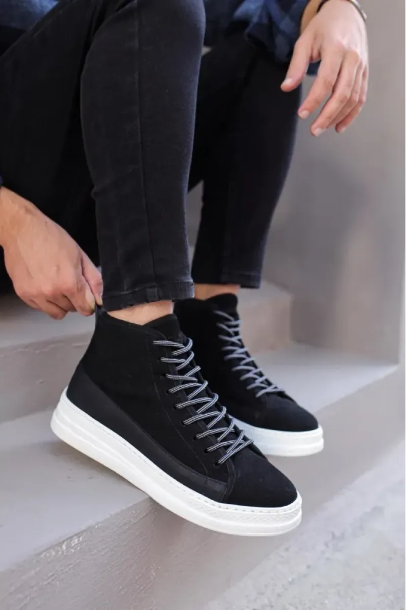 Kn- yüksek taban ayakkabı c-030 siyah süet (beyaz taban) / man > shoes > boots