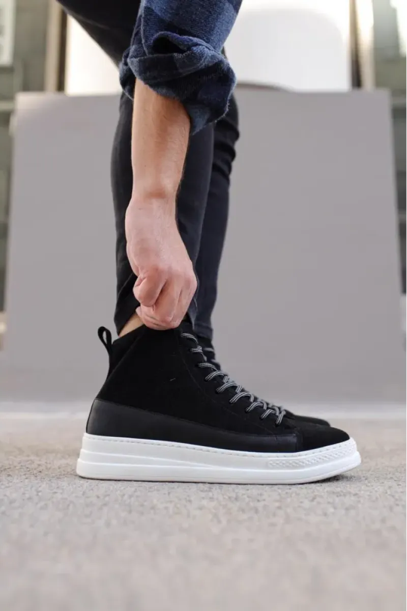 Kn- yüksek taban ayakkabı c-030 siyah süet (beyaz taban) / man > shoes > boots