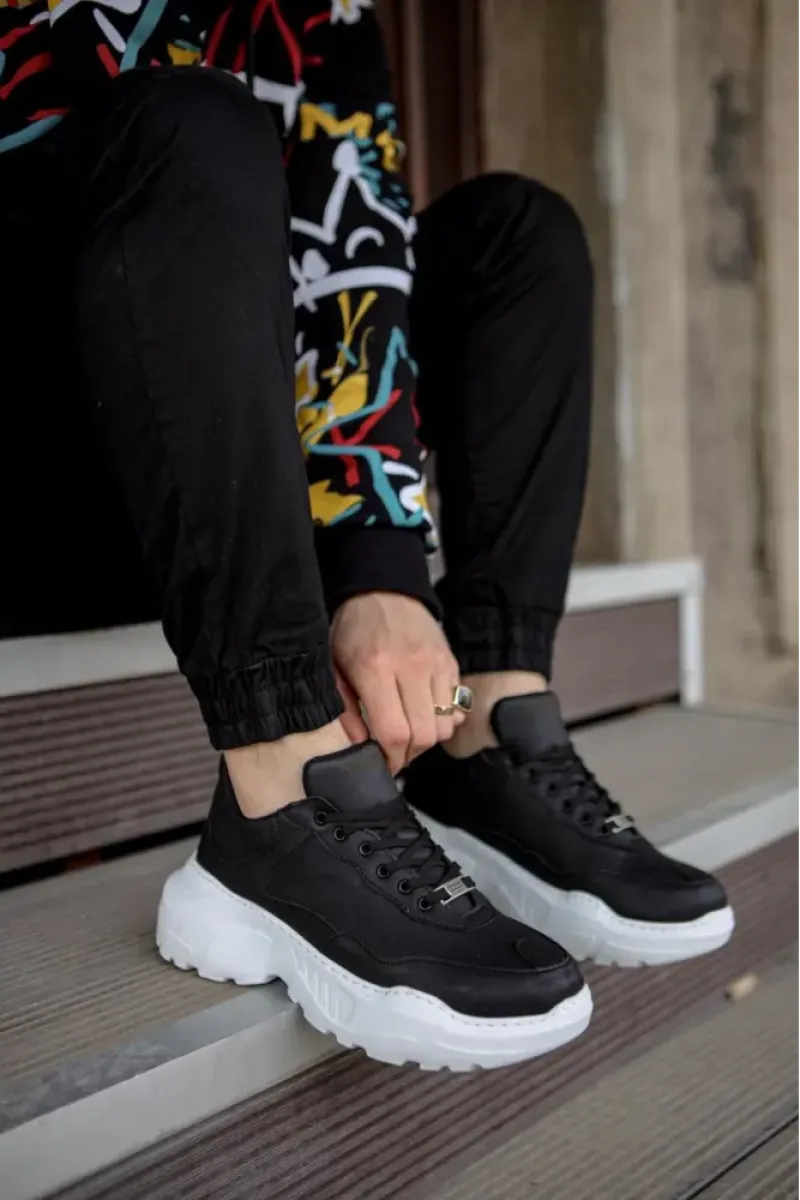 Man > shoes sneakers kn- yüksek taban günlük ayakkabı n75 siyah (beyaz taban)