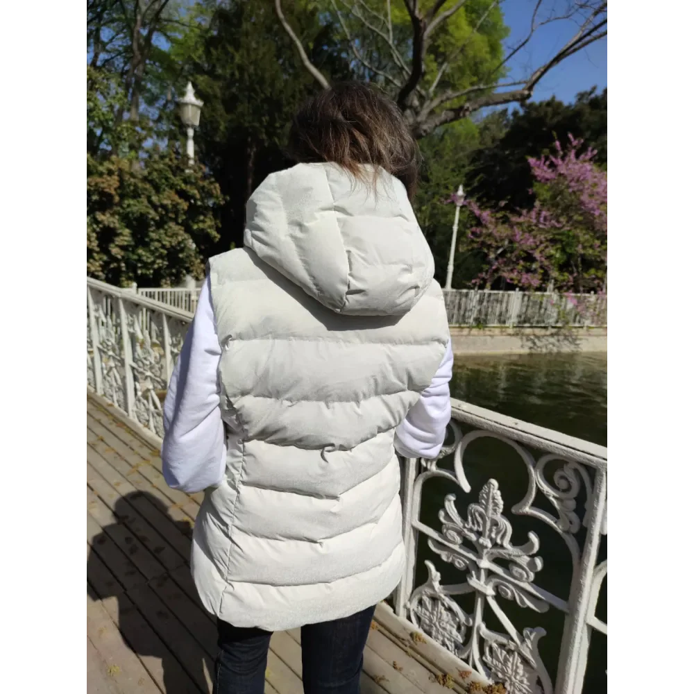 Mnclr womens white hooded inflatable vest-10687 / kadın > giyim > yelek